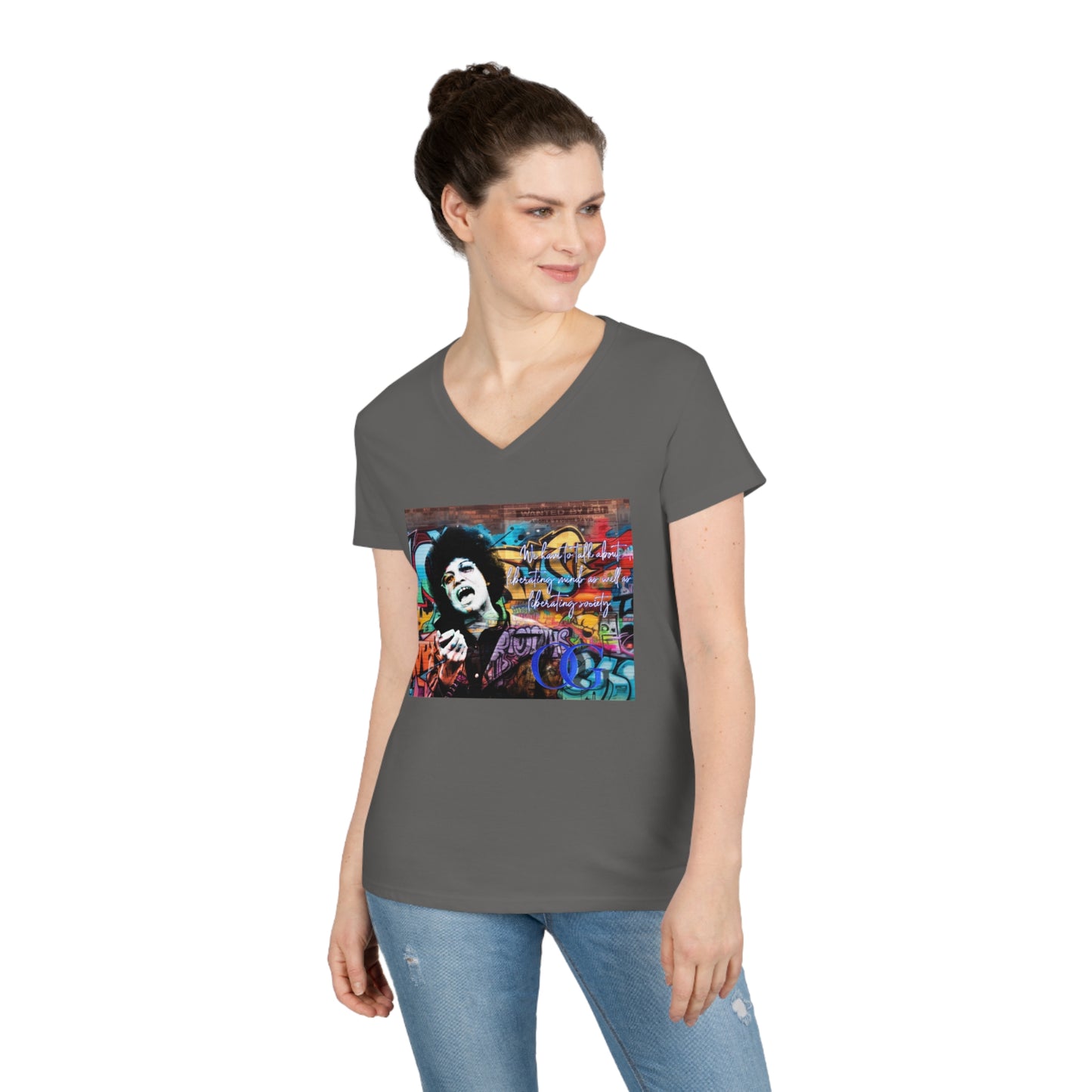 Angela Davis inspired graffiti V-Neck OG T-Shirt