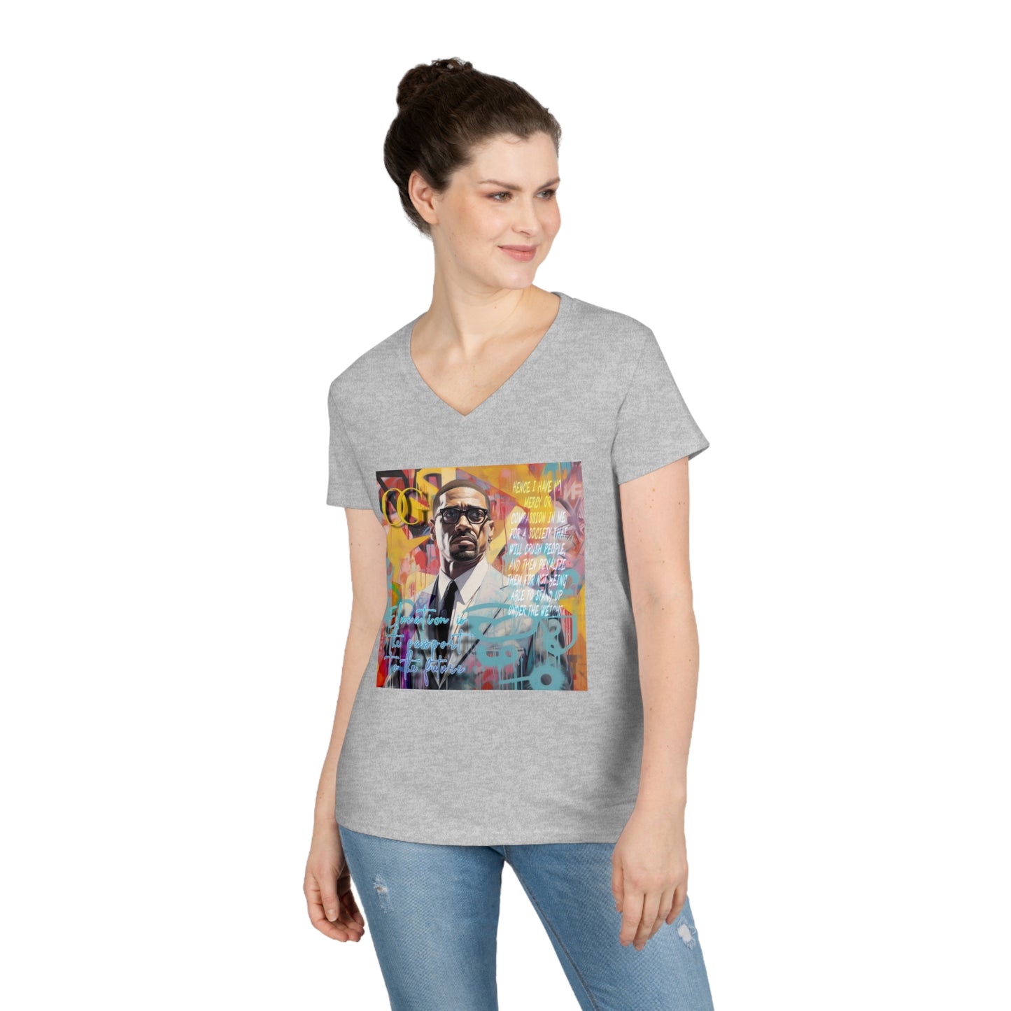 Malcolm X inspired graphic V-Neck OG T-Shirt
