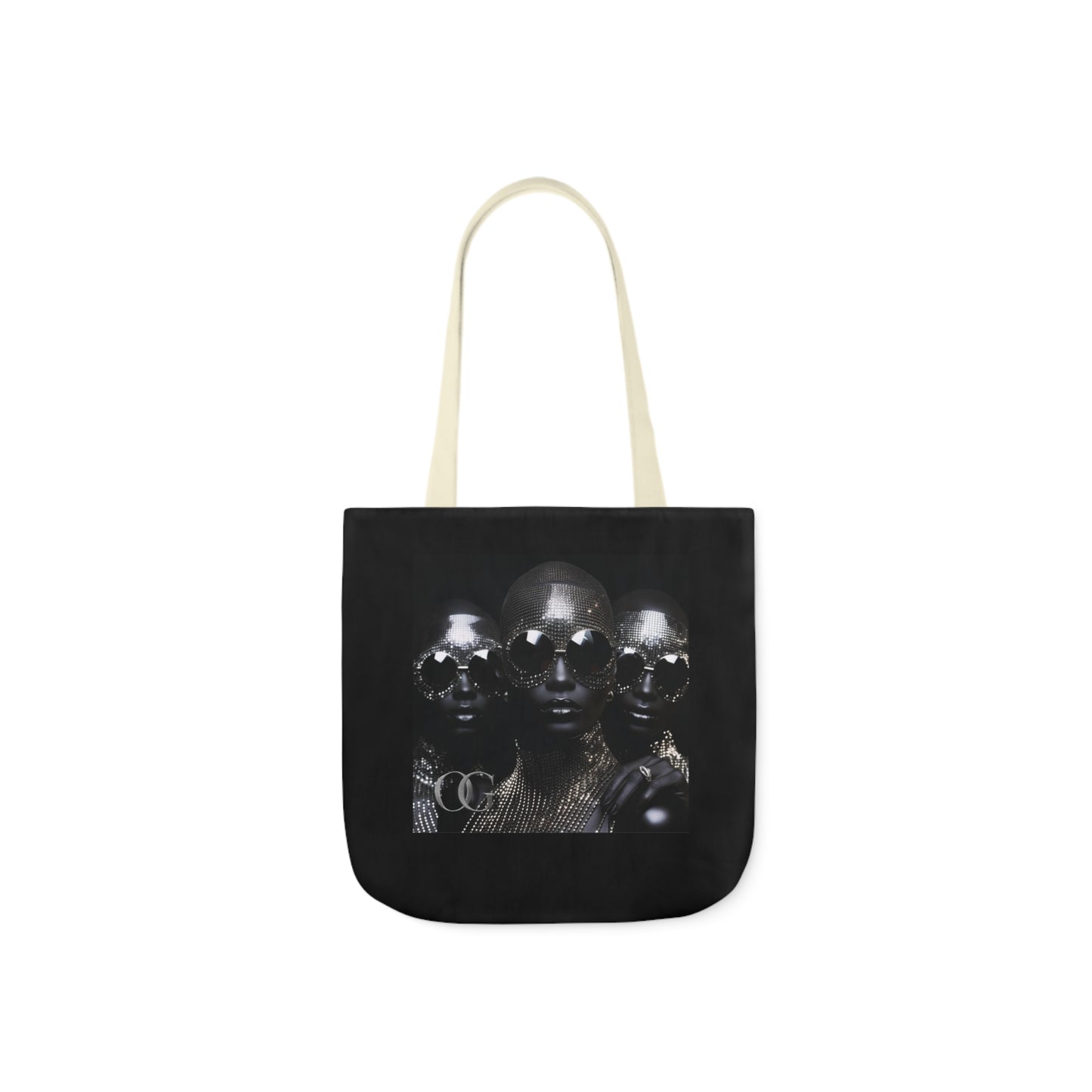 Chic Black Canvas Tote Bag with 5-Color Straps and Artistic Design