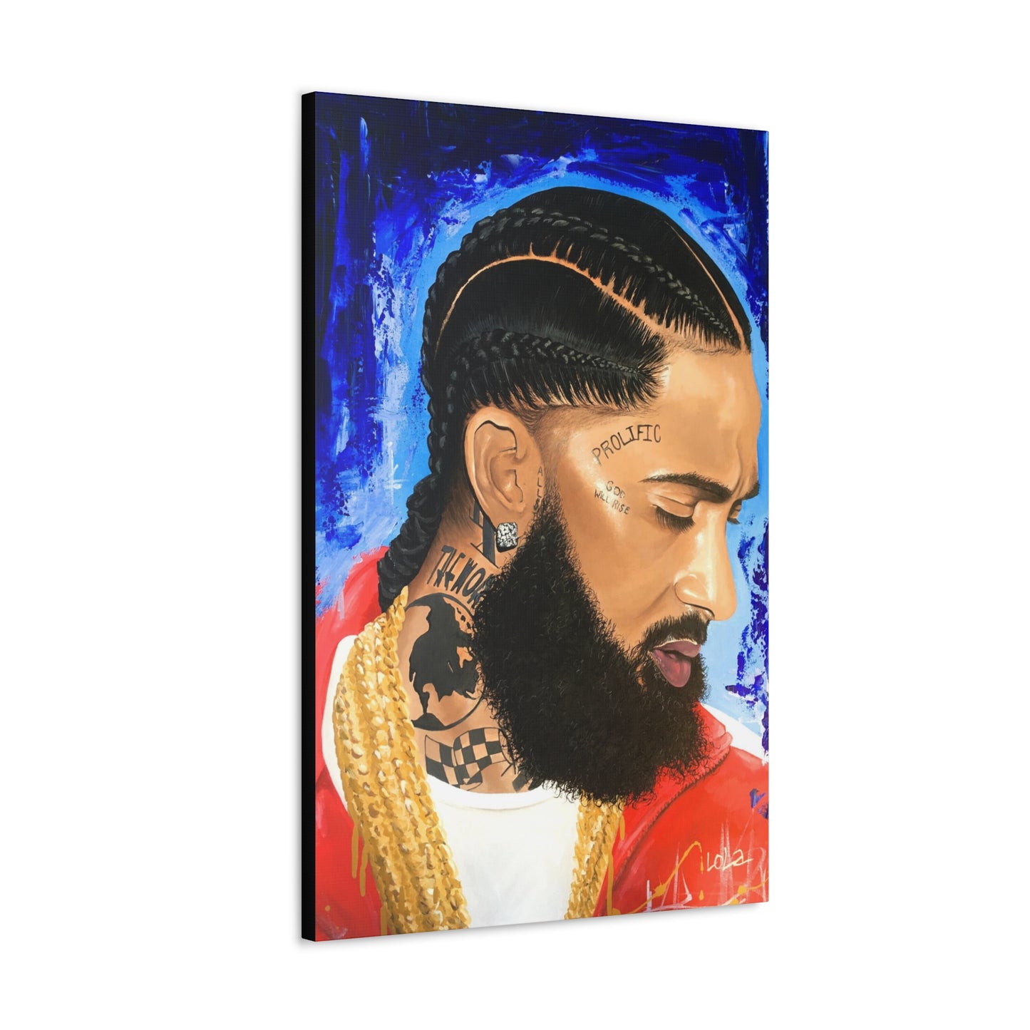 Canvas Gallery Wrap, original painting of Nipsey Hustle by Lola Buckwald