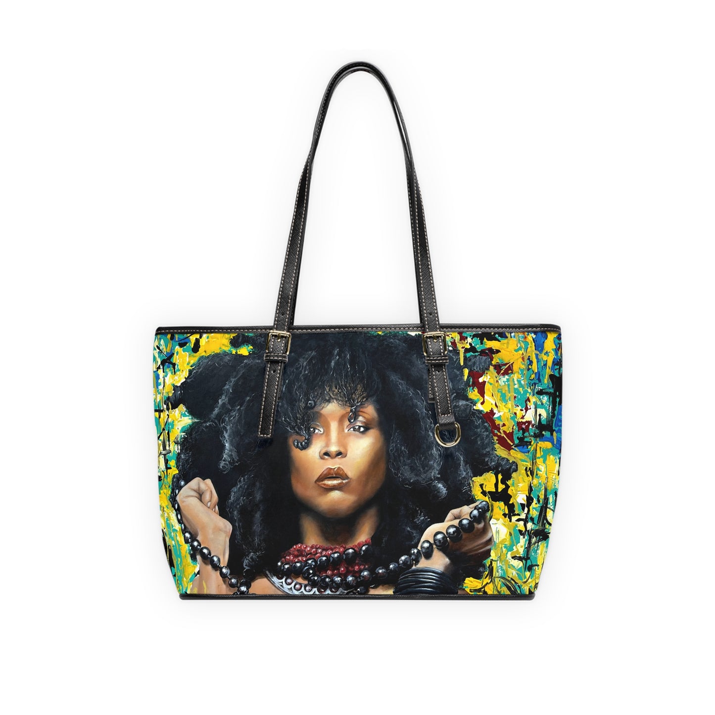 Leather OG Shoulder Bag with print of Erykah Badu painted by Lola Buckwald