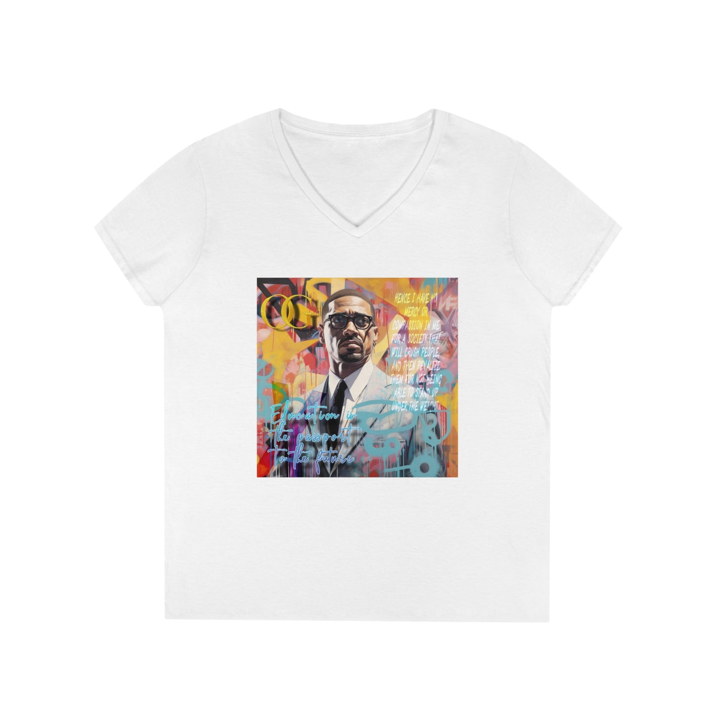 Malcolm X inspired graphic V-Neck OG T-Shirt