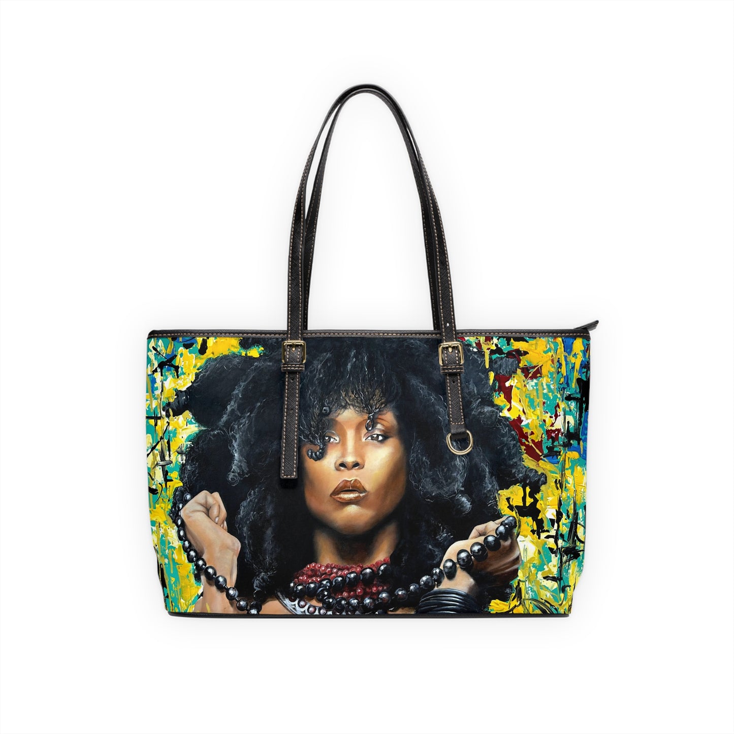 Leather OG Shoulder Bag with print of Erykah Badu painted by Lola Buckwald