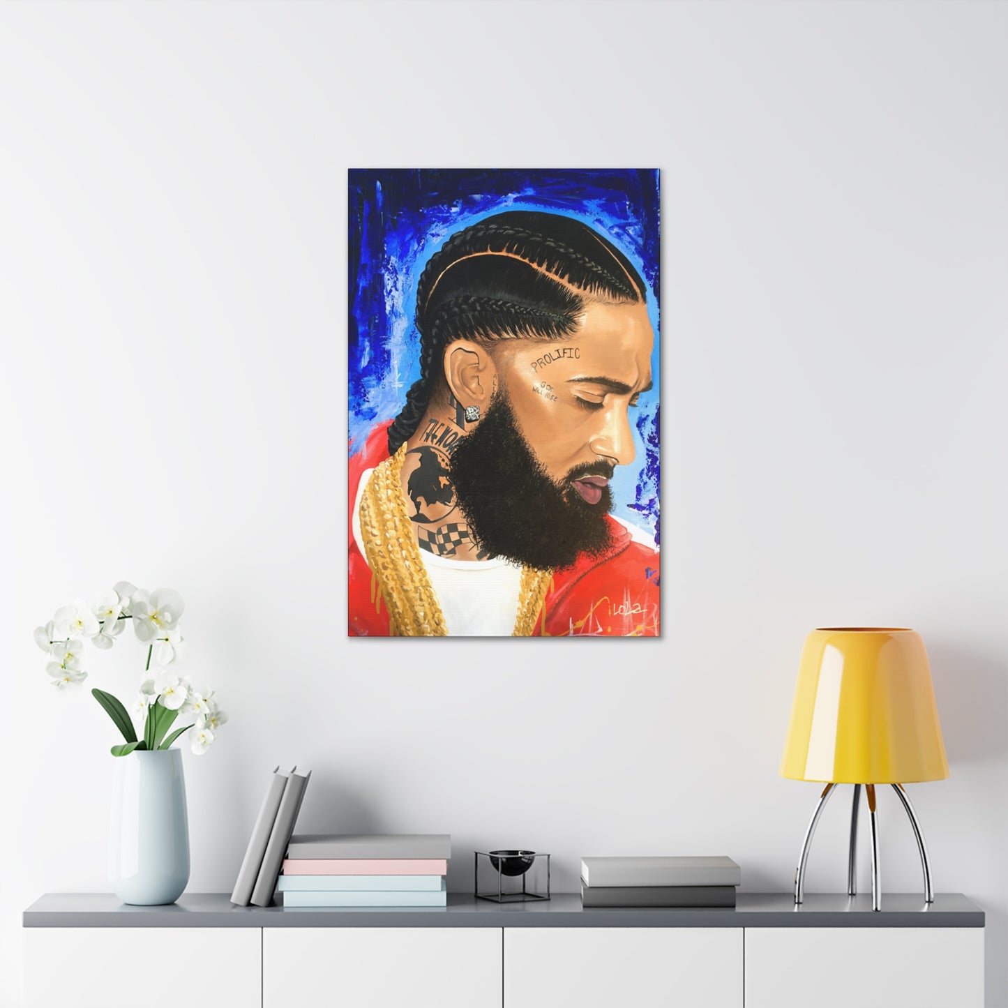 Canvas Gallery Wrap, original painting of Nipsey Hustle by Lola Buckwald