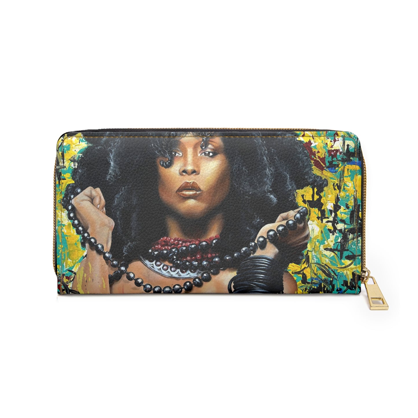 OG Leather wallet featuring print of Erykah Badu painting by Lola Buckwald