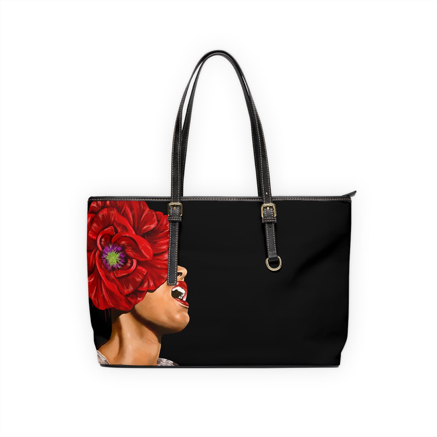 Leather OG Shoulder Bag- Billie Holiday print painted by Lola Buckwald