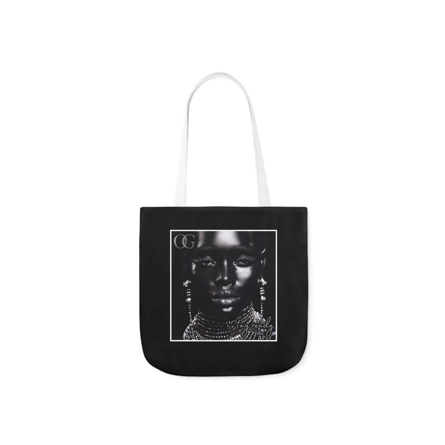 Chic Black Canvas Tote Bag with 5-Color Straps and Artistic Design