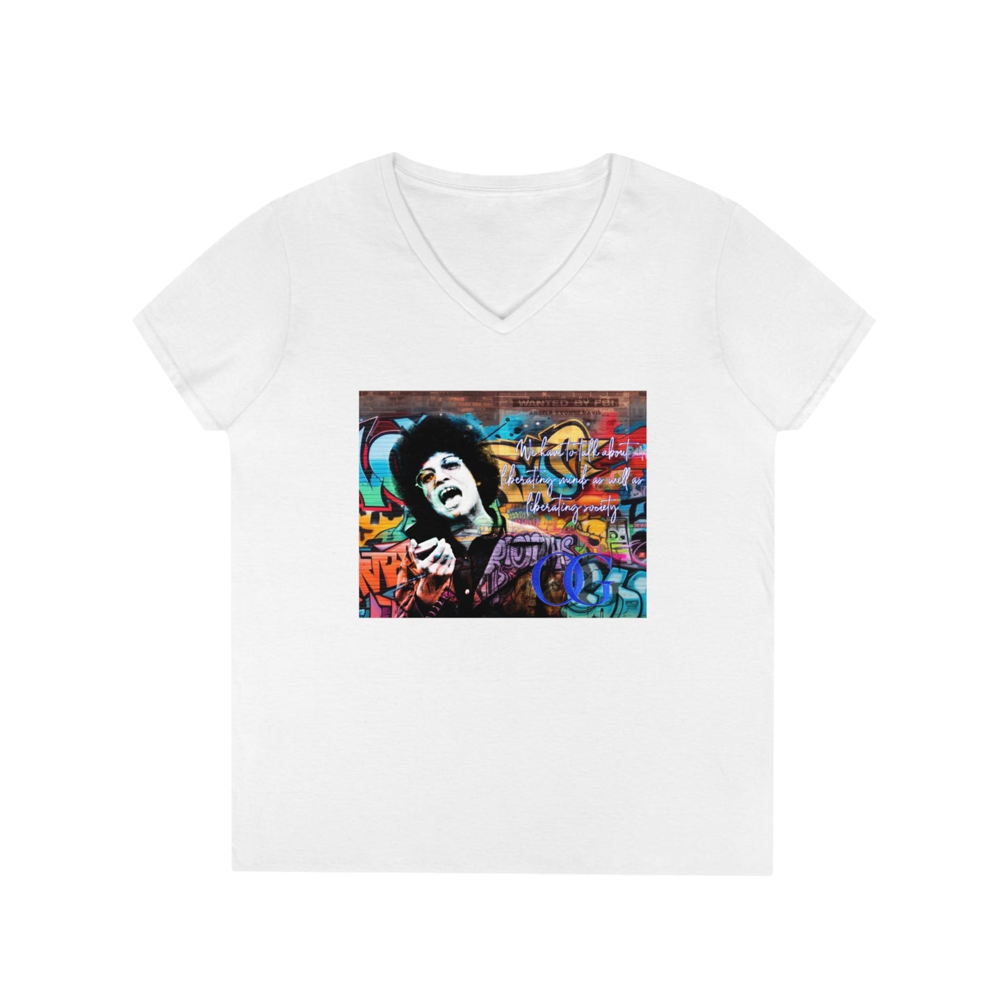 Angela Davis inspired graffiti V-Neck OG T-Shirt