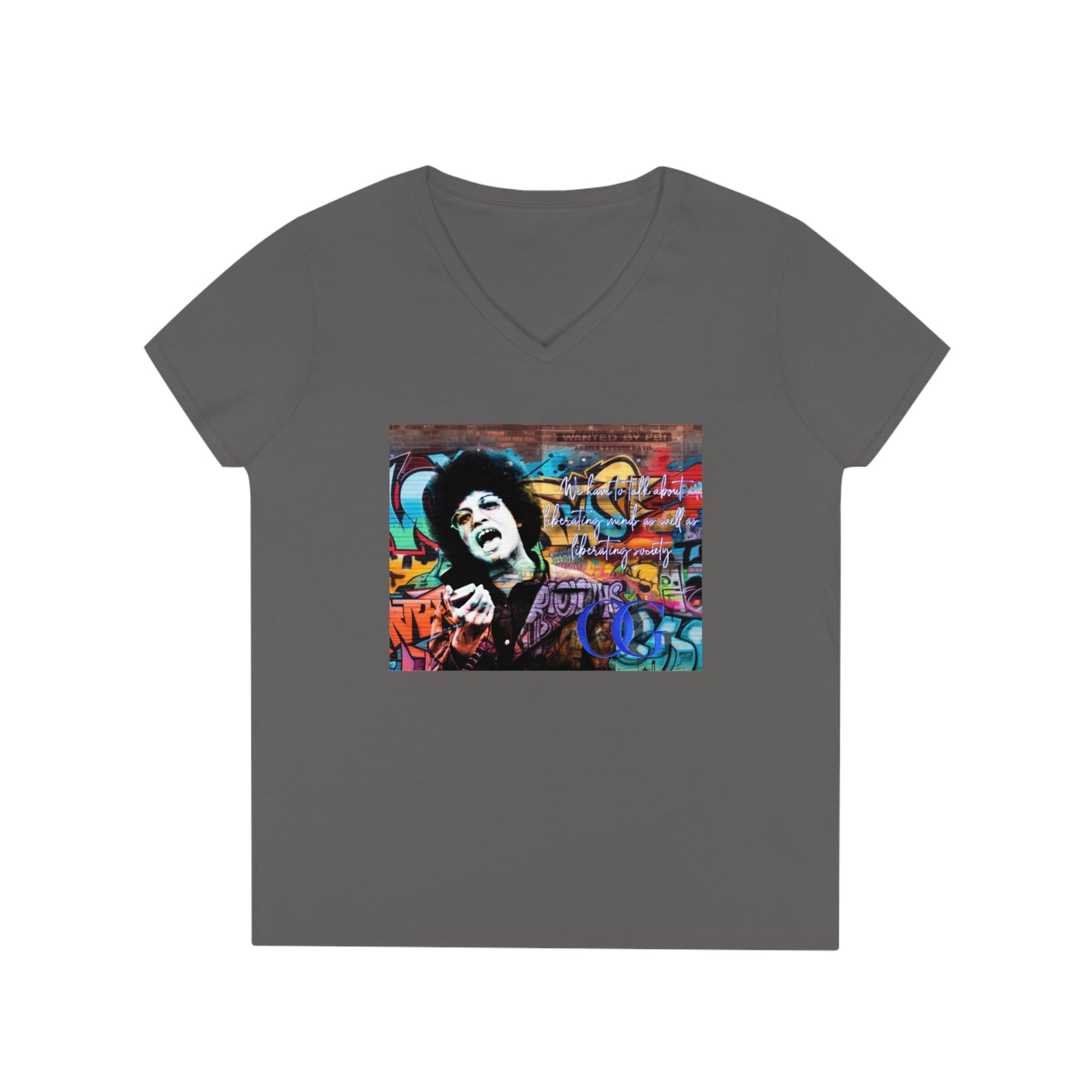 Angela Davis inspired graffiti V-Neck OG T-Shirt