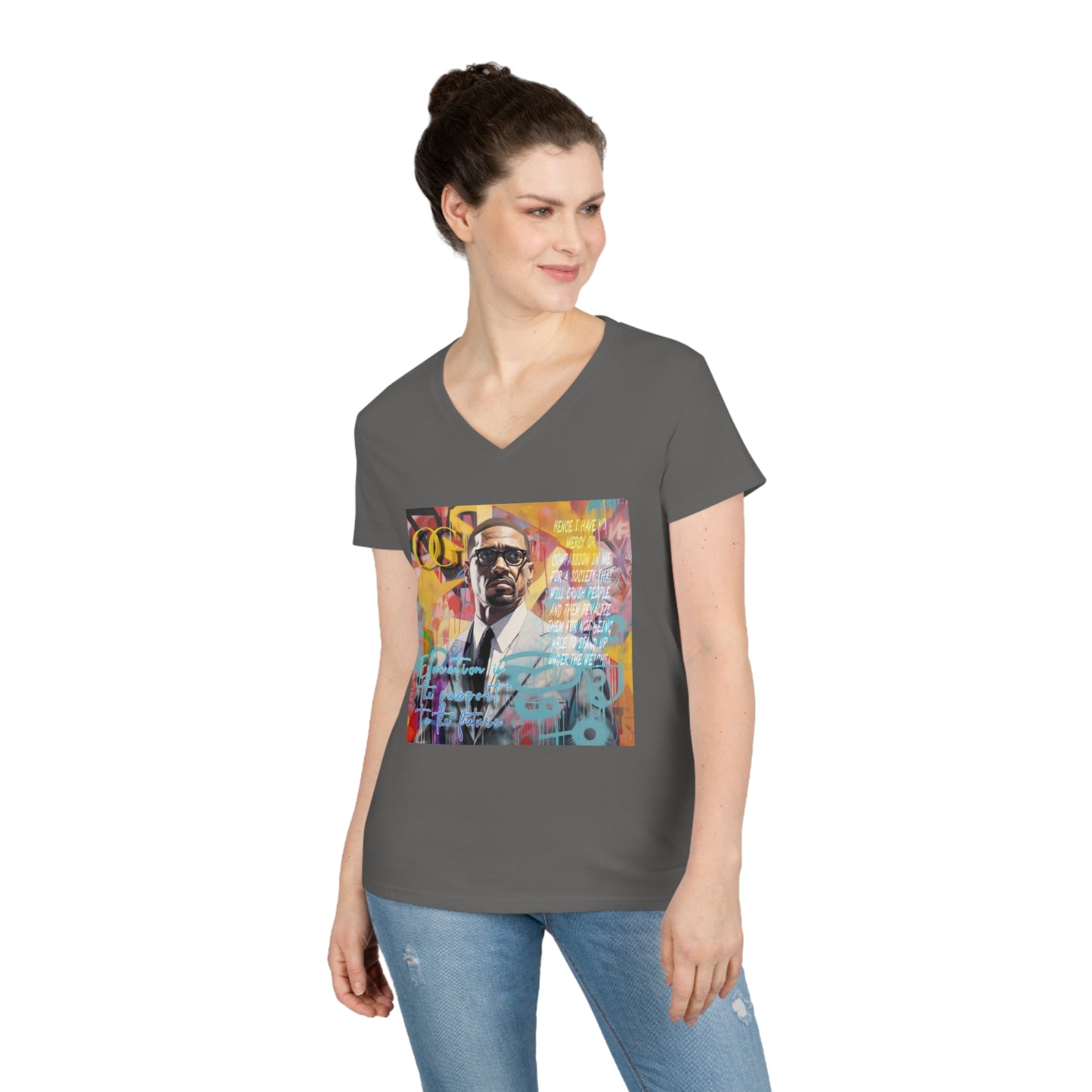 Malcolm X inspired graphic V-Neck OG T-Shirt
