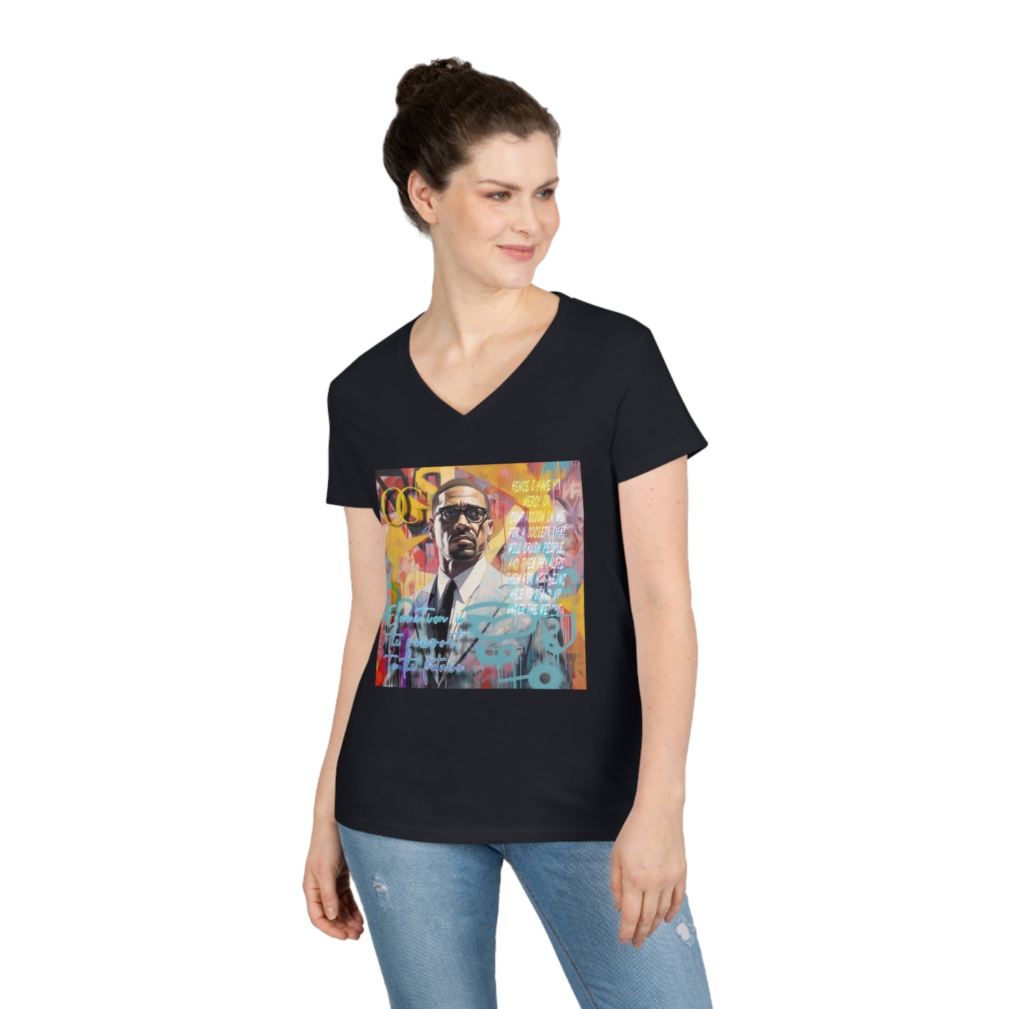 Malcolm X inspired graphic V-Neck OG T-Shirt