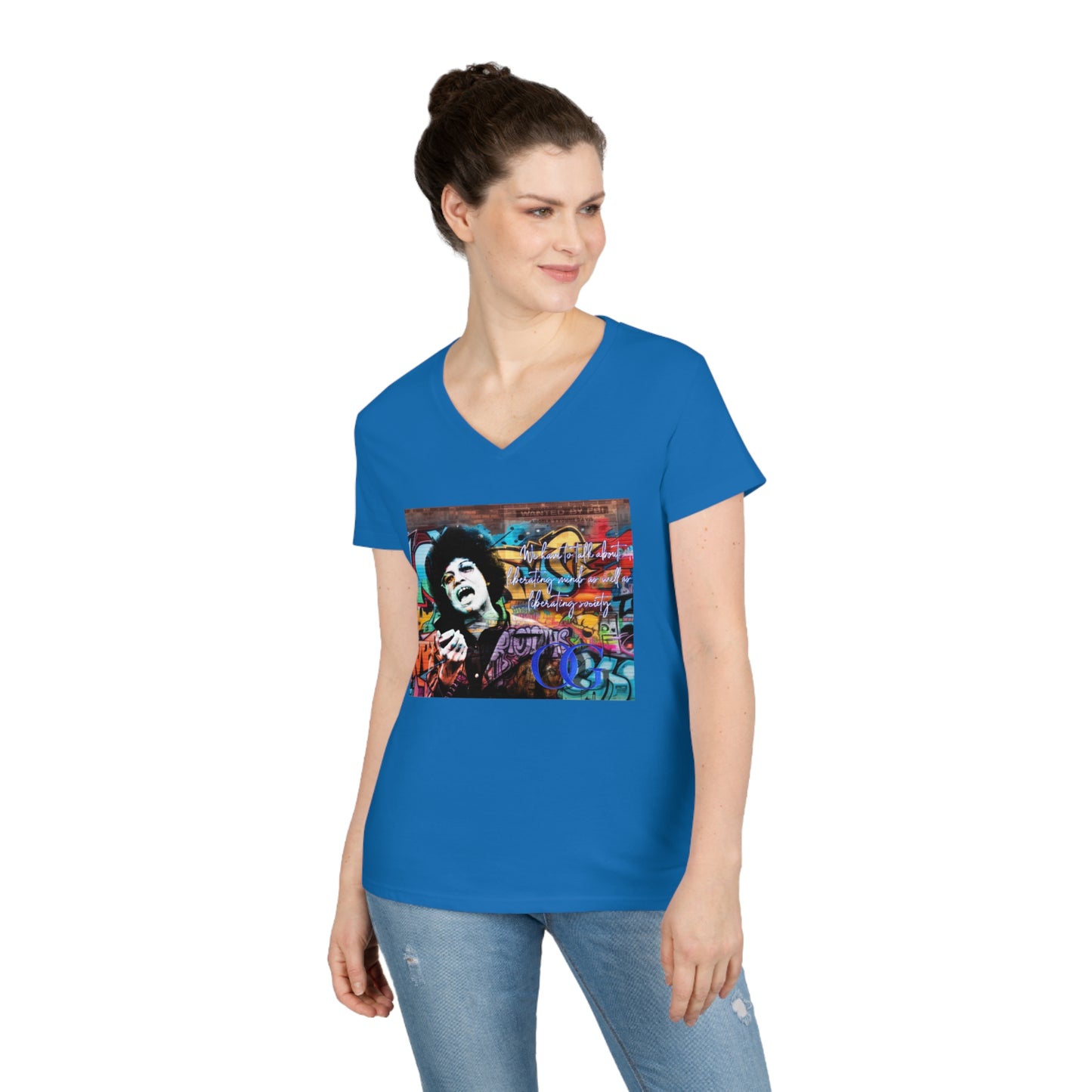 Angela Davis inspired graffiti V-Neck OG T-Shirt