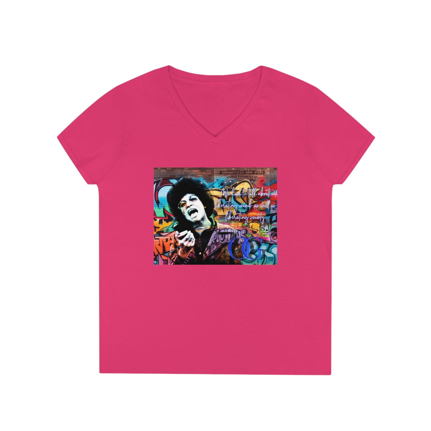 Angela Davis inspired graffiti V-Neck OG T-Shirt