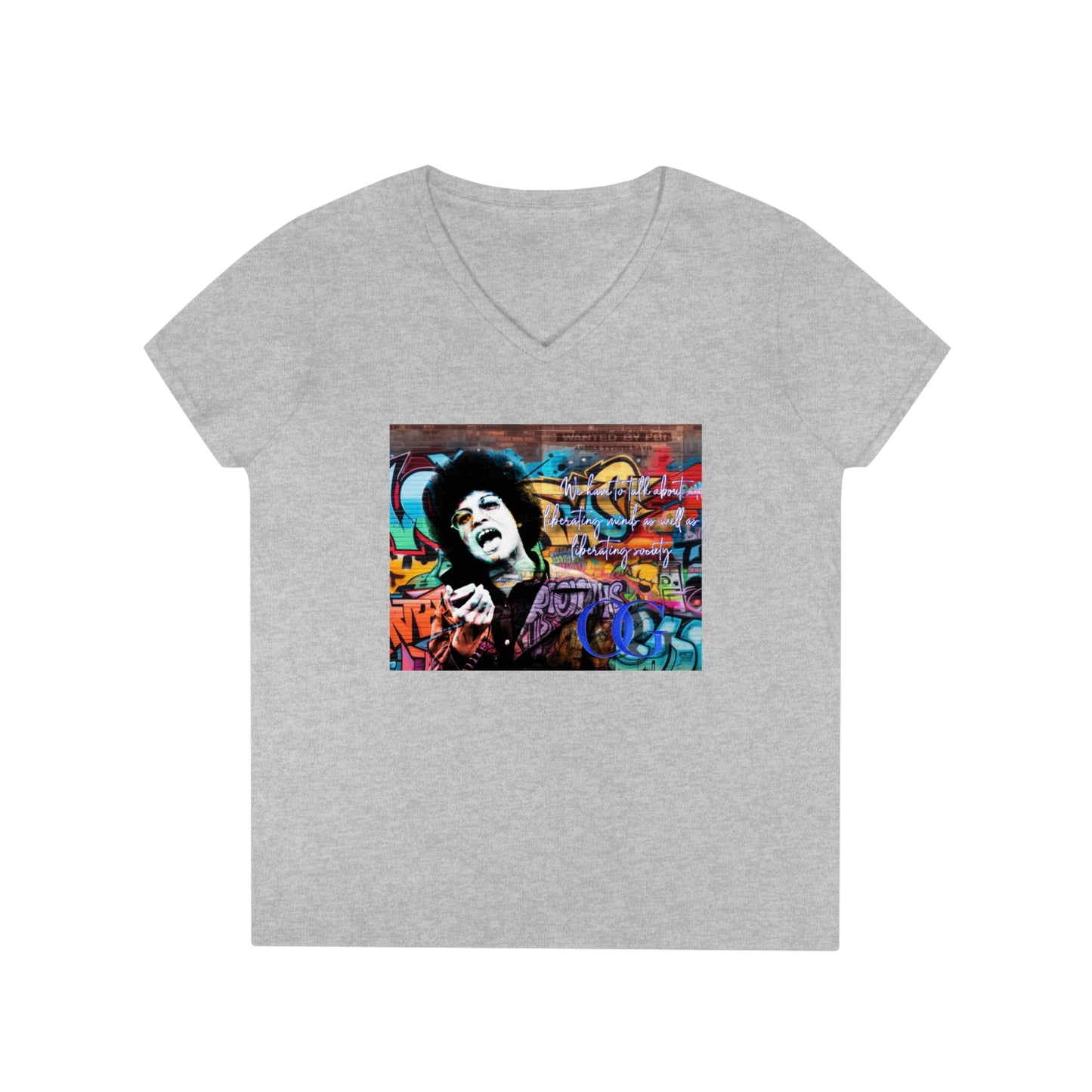 Angela Davis inspired graffiti V-Neck OG T-Shirt