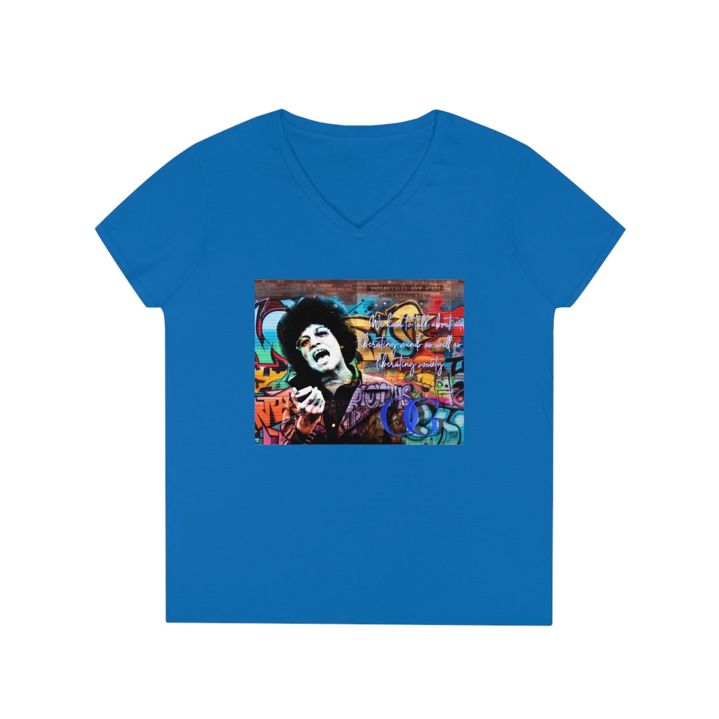 Angela Davis inspired graffiti V-Neck OG T-Shirt