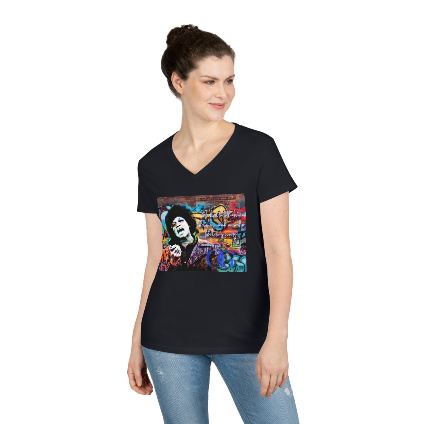 Angela Davis inspired graffiti V-Neck OG T-Shirt