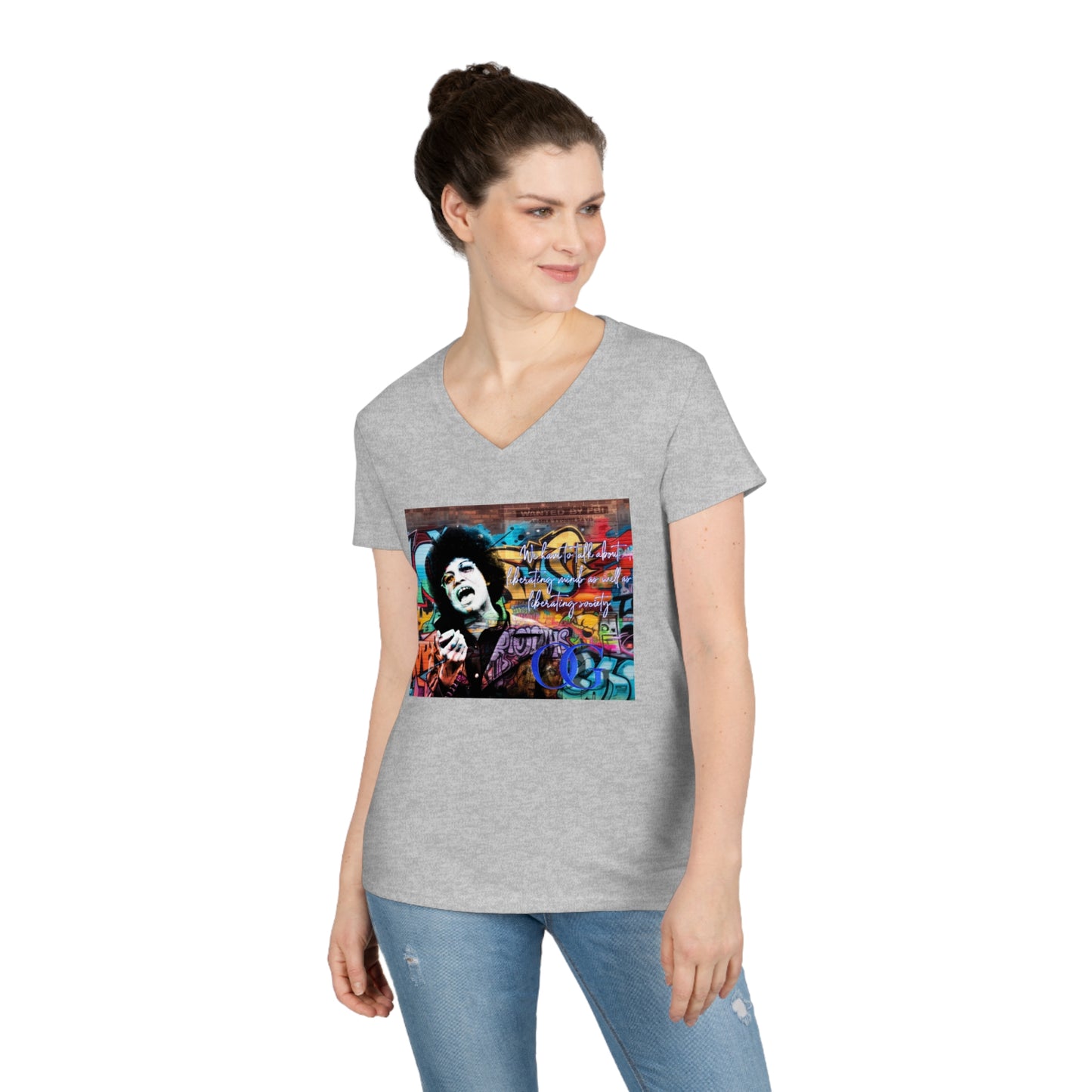 Angela Davis inspired graffiti V-Neck OG T-Shirt