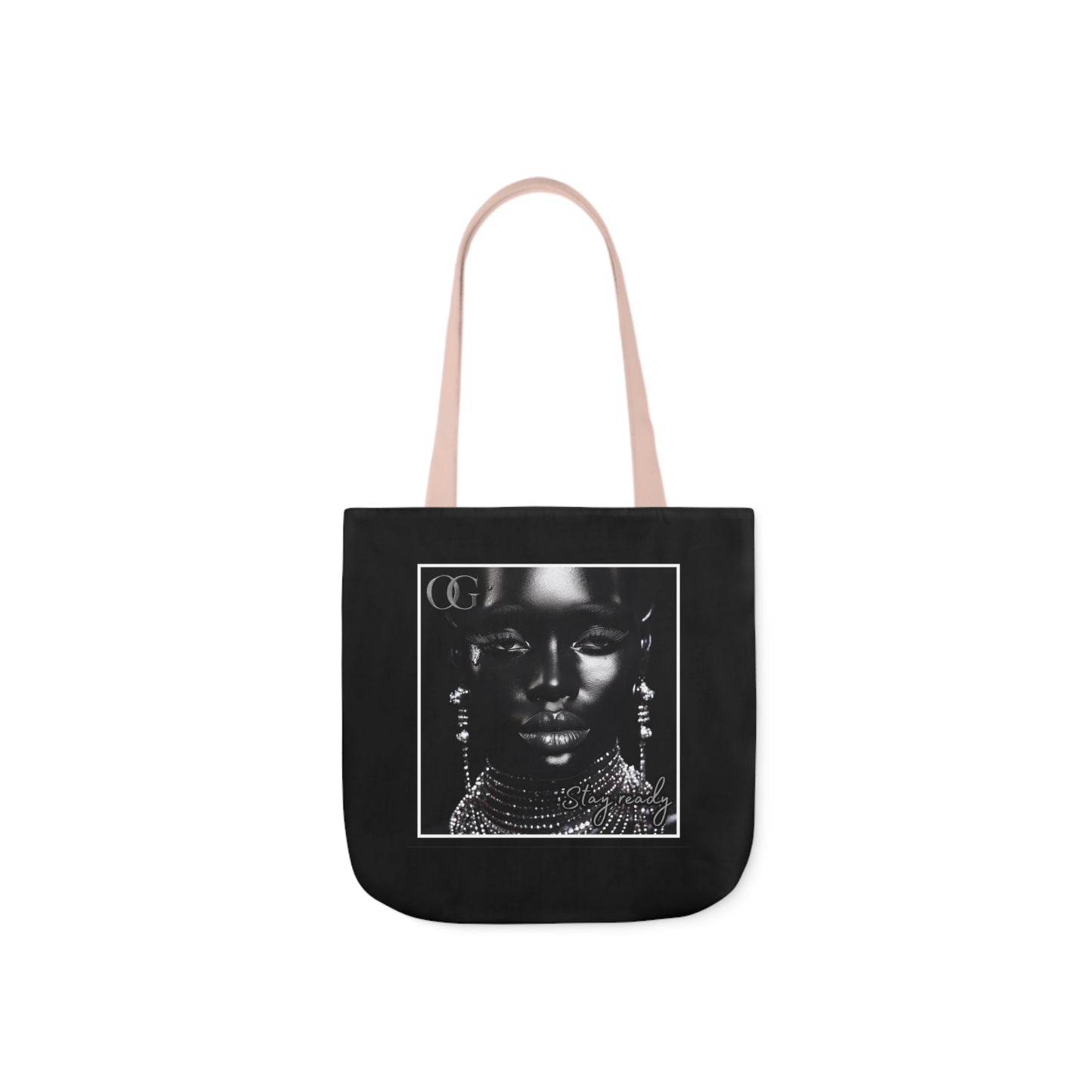 Chic Black Canvas Tote Bag with 5-Color Straps and Artistic Design