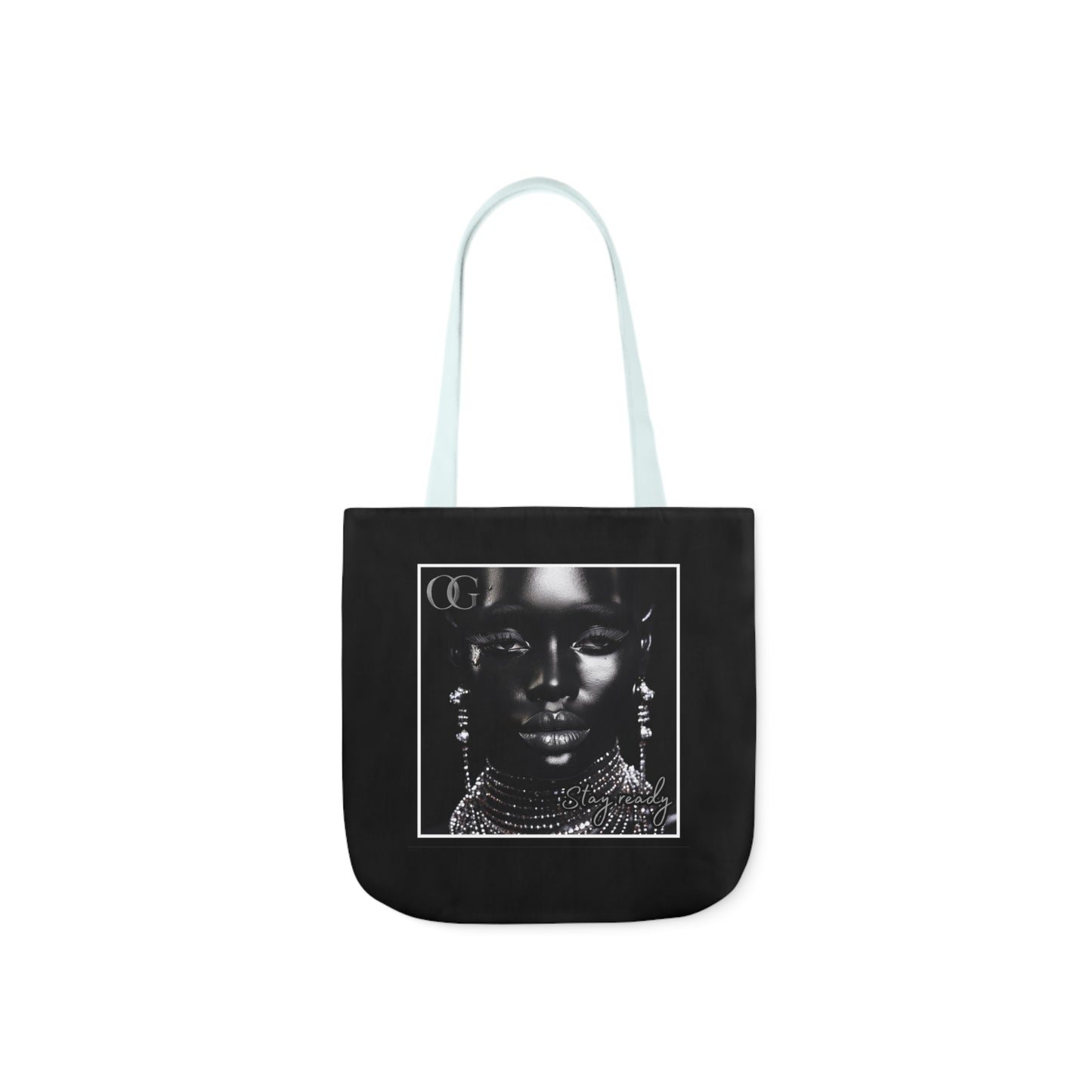 Chic Black Canvas Tote Bag with 5-Color Straps and Artistic Design