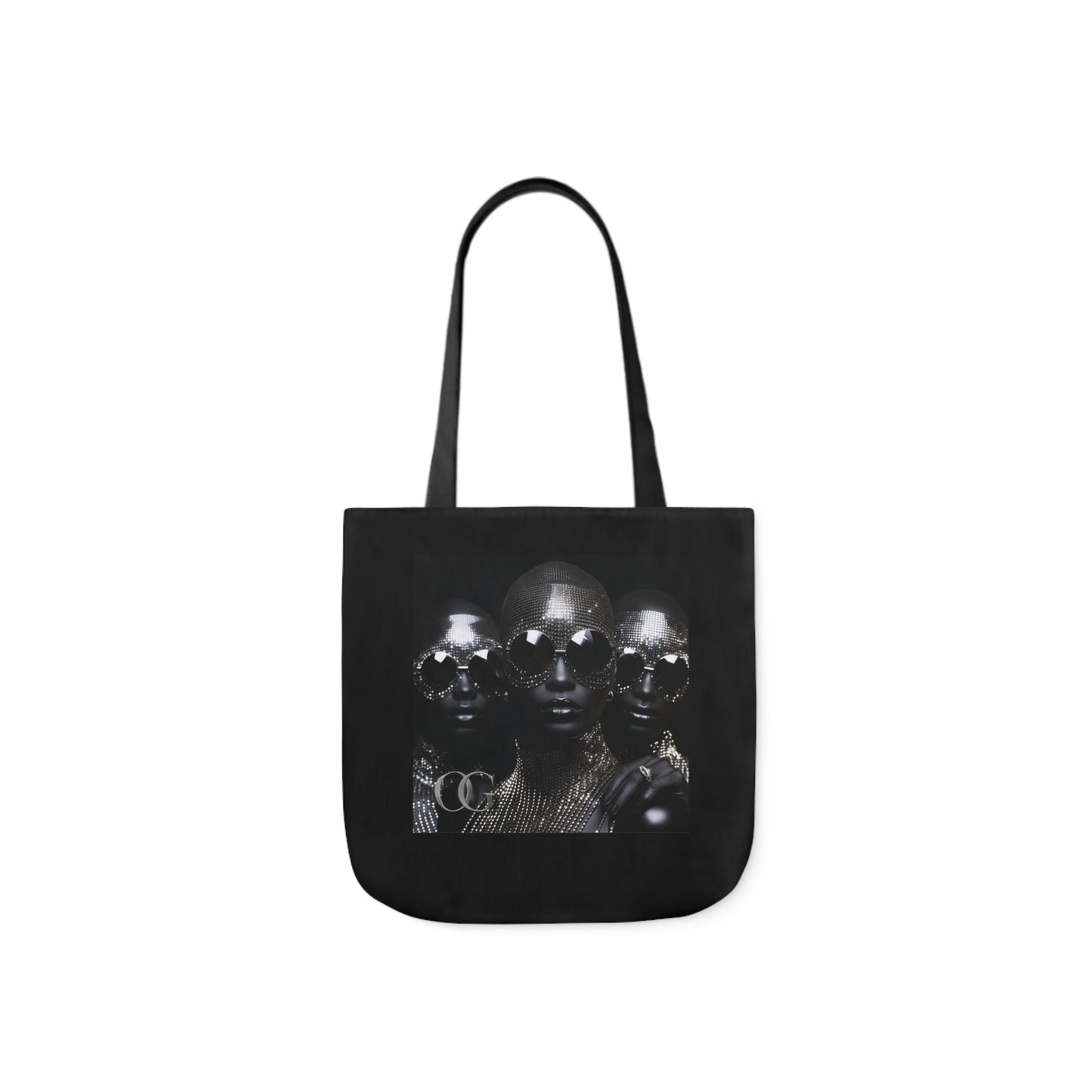 Chic Black Canvas Tote Bag with 5-Color Straps and Artistic Design