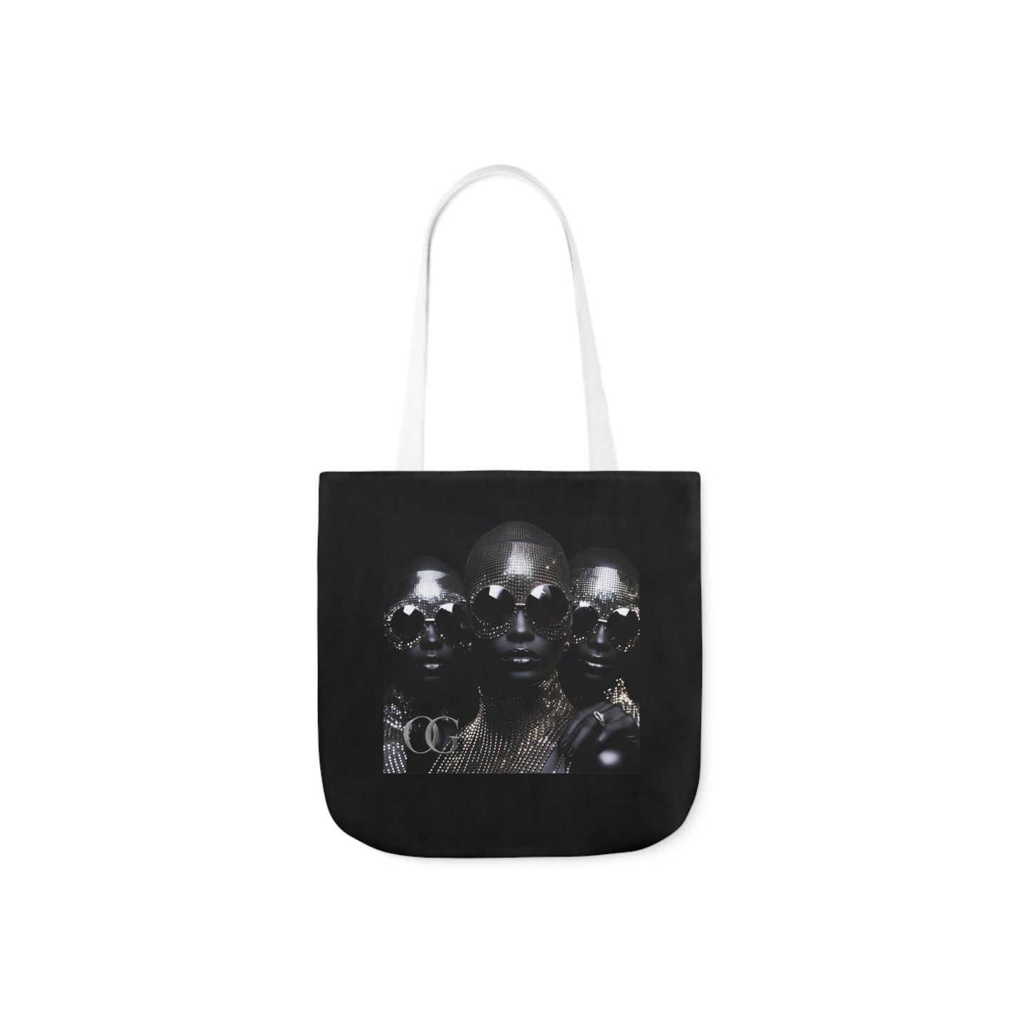 Chic Black Canvas Tote Bag with 5-Color Straps and Artistic Design