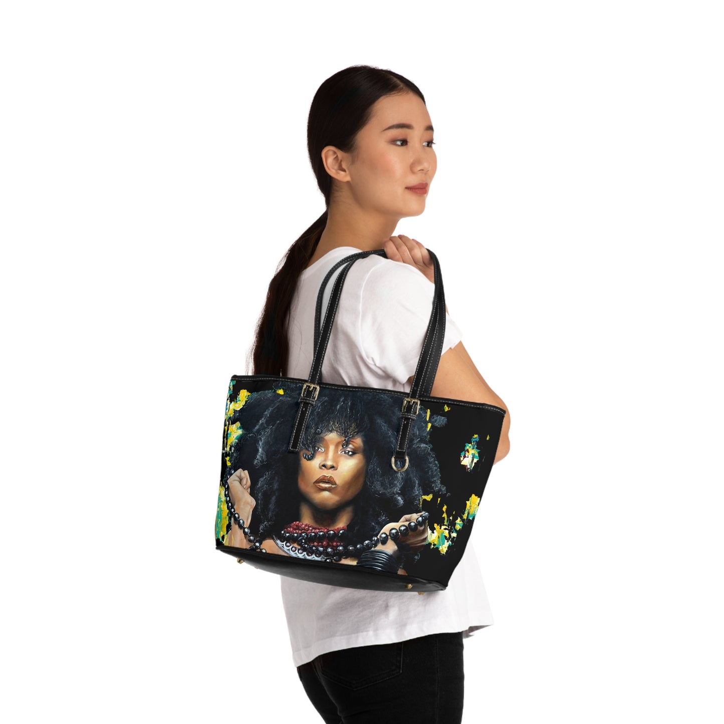 Erykah Badu painted by Lola Buckwald, OG Leather Bag
