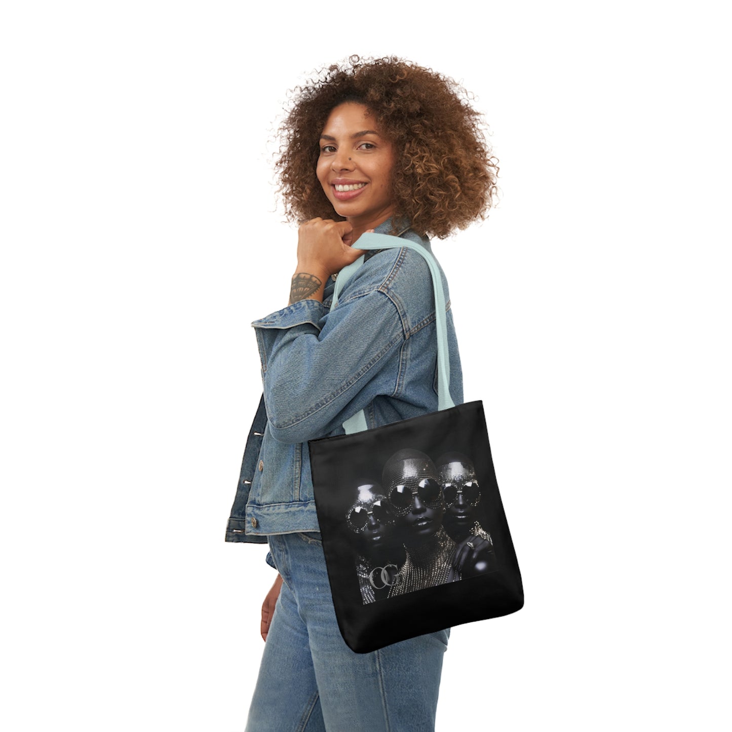 Chic Black Canvas Tote Bag with 5-Color Straps and Artistic Design