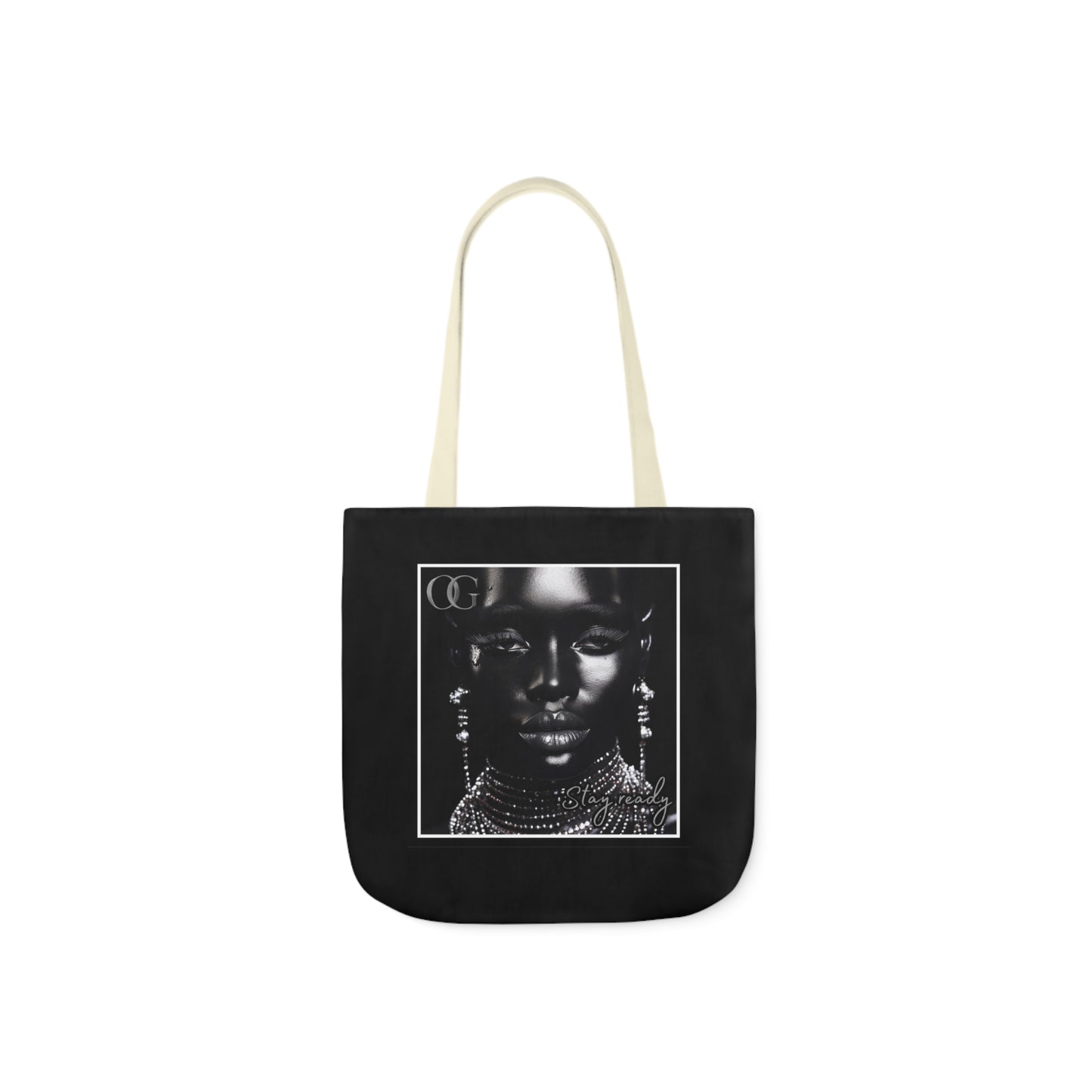 Chic Black Canvas Tote Bag with 5-Color Straps and Artistic Design