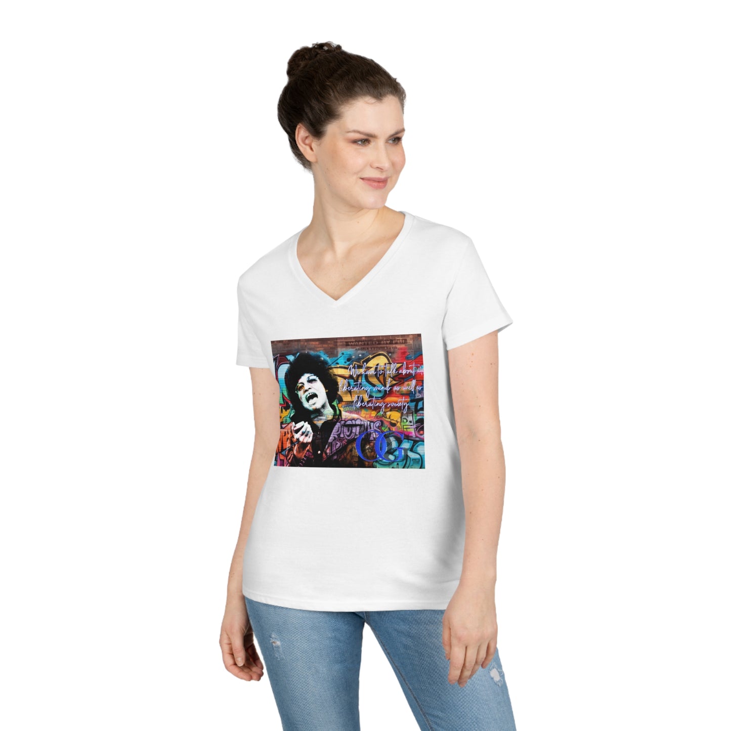 Angela Davis inspired graffiti V-Neck OG T-Shirt