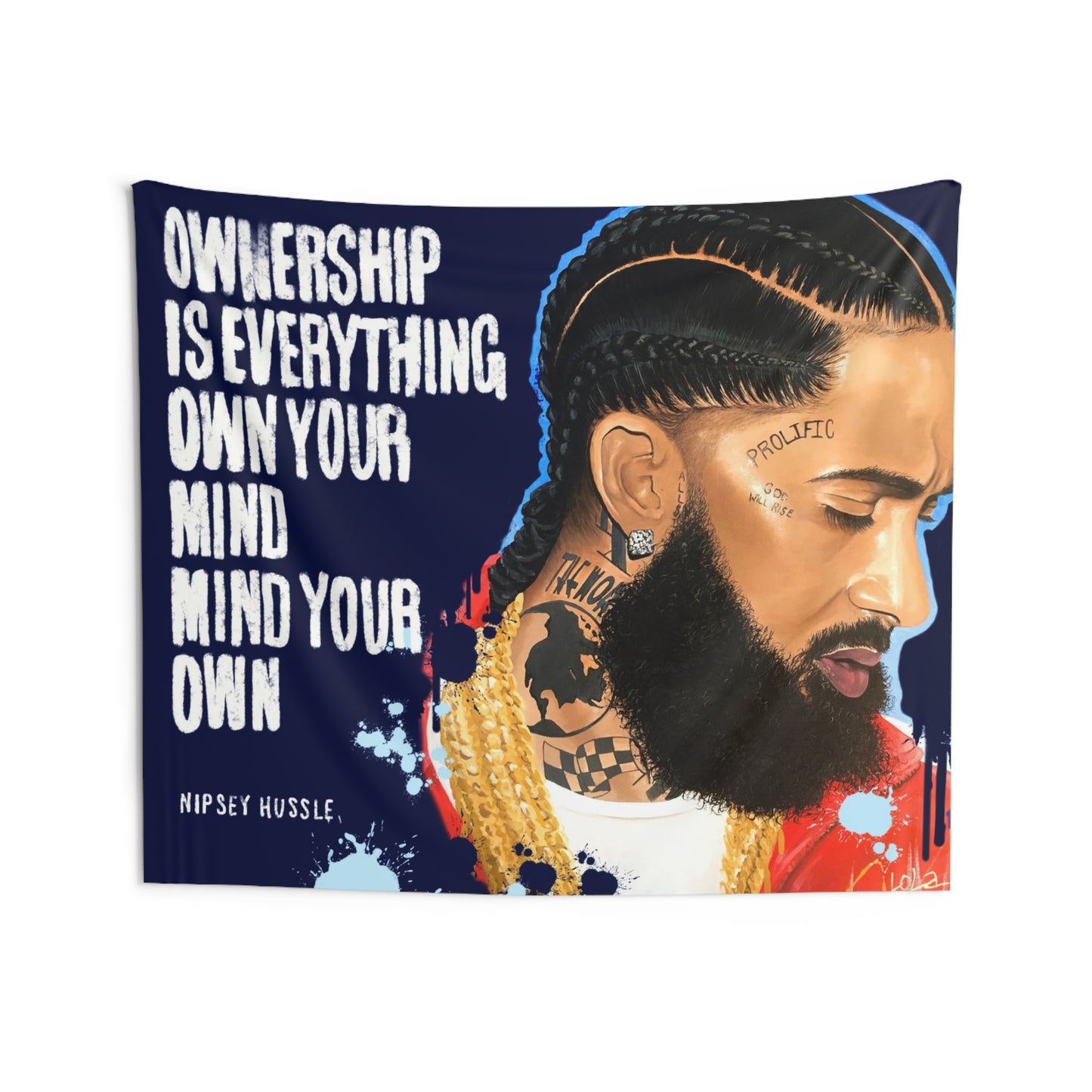 Nipsey Hussle Indoor Wall Tapestries: original Nipsey Hussle painting and design by Lola Buckwald