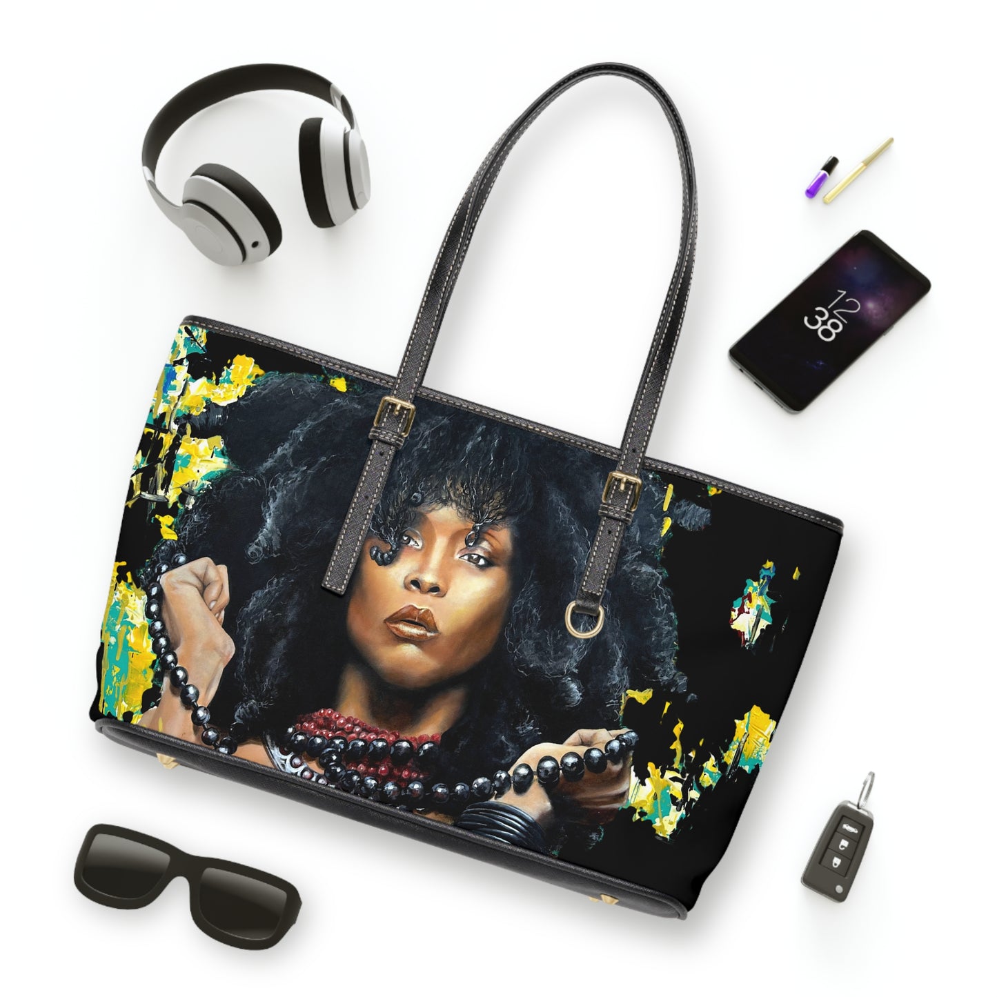 Erykah Badu painted by Lola Buckwald, OG Leather Bag