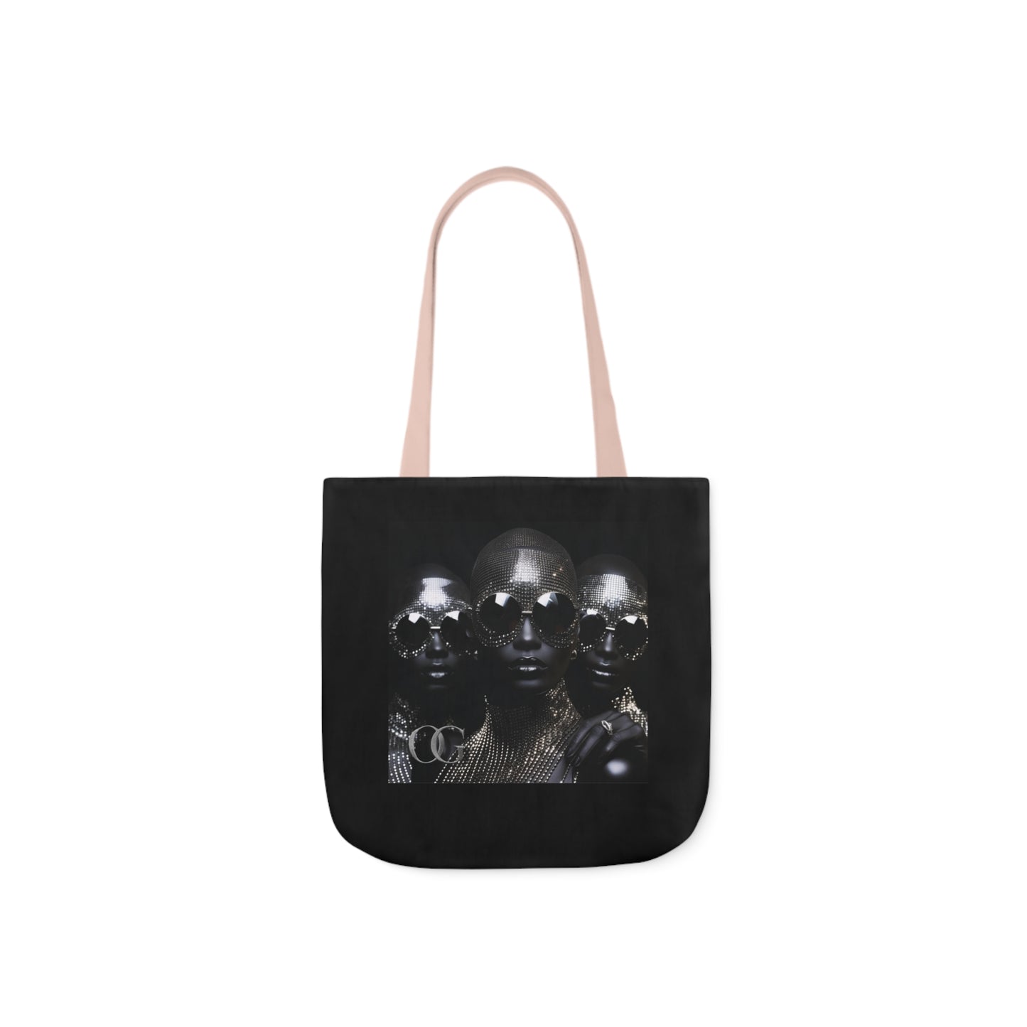 Chic Black Canvas Tote Bag with 5-Color Straps and Artistic Design