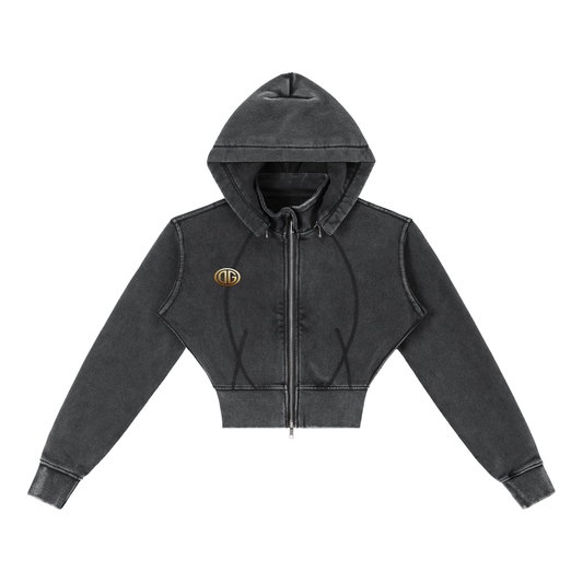 Vintage Washed Cropped Fleece Hoodie