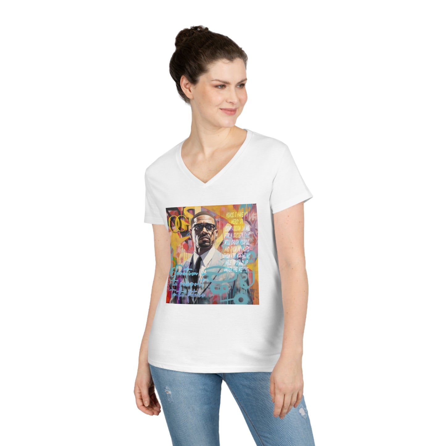 Malcolm X inspired graphic V-Neck OG T-Shirt