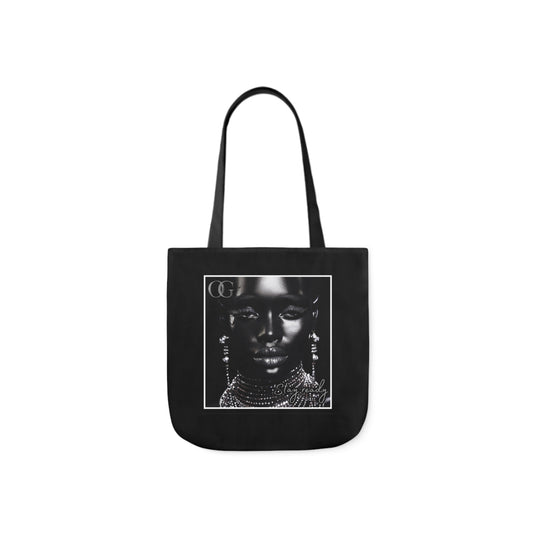 Chic Black Canvas Tote Bag with 5-Color Straps and Artistic Design