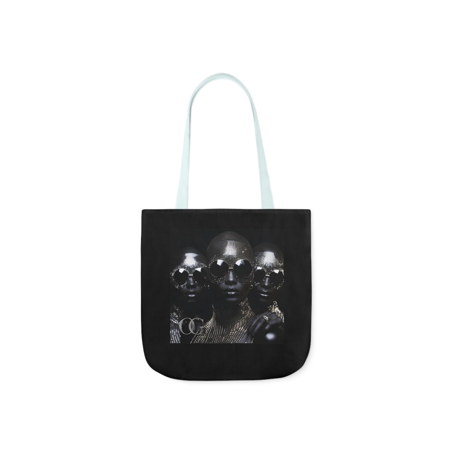 Chic Black Canvas Tote Bag with 5-Color Straps and Artistic Design