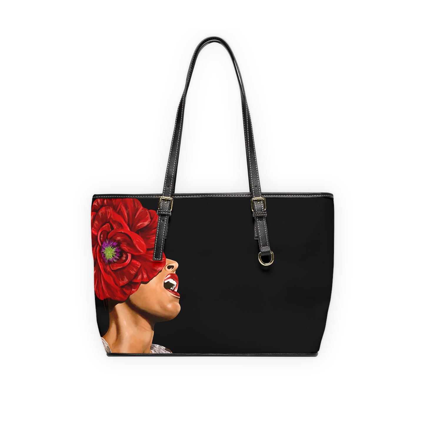 Leather OG Shoulder Bag- Billie Holiday print painted by Lola Buckwald