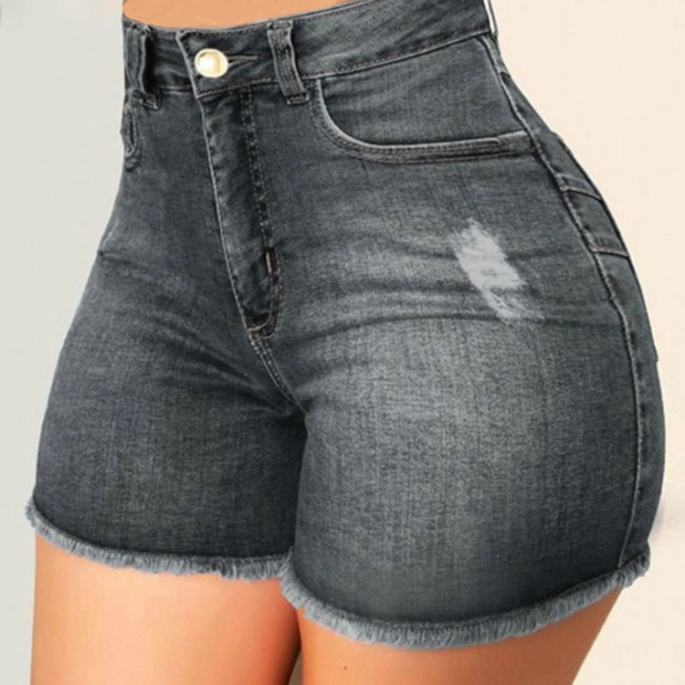 Women's Stretch Slim Fit Ripped Tassel Denim Shorts