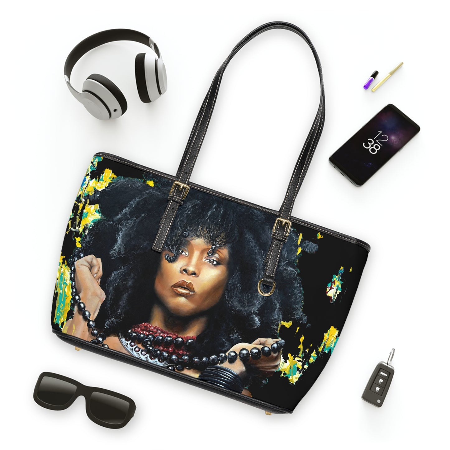 Erykah Badu painted by Lola Buckwald, OG Leather Bag