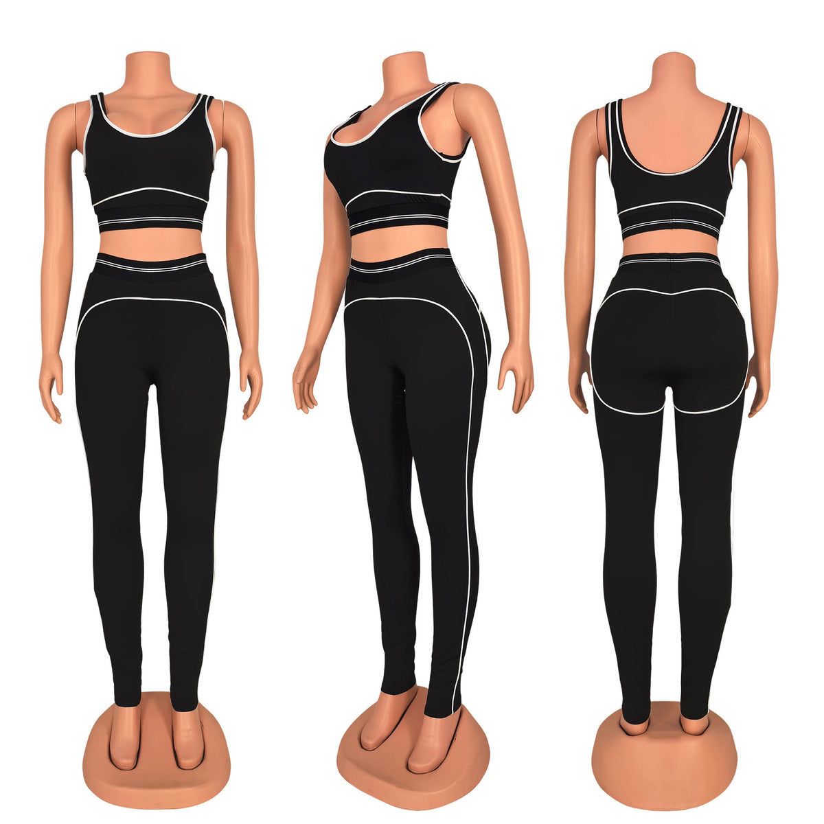 Women's Sexy Contrast Trim Sleeveless Tank Top High Waist Yoga Pants Set
