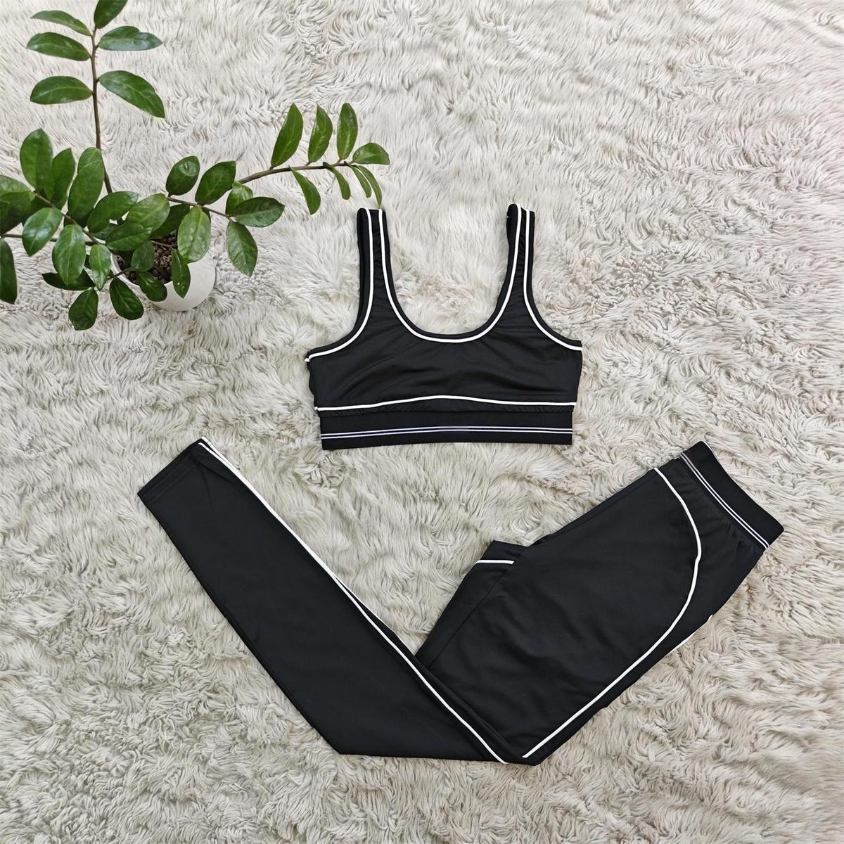 Women's Sexy Contrast Trim Sleeveless Tank Top High Waist Yoga Pants Set